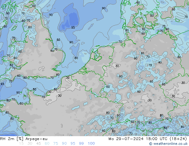 RH 2m Arpege-eu 星期一 29.07.2024 18 UTC