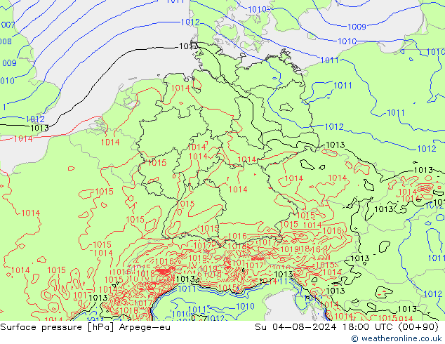 Luchtdruk (Grond) Arpege-eu zo 04.08.2024 18 UTC