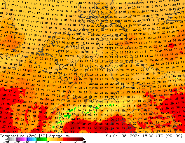 温度图 Arpege-eu 星期日 04.08.2024 18 UTC