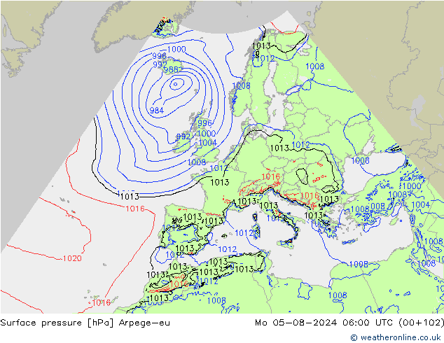 地面气压 Arpege-eu 星期一 05.08.2024 06 UTC