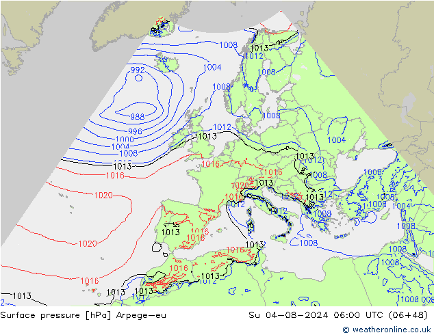 Luchtdruk (Grond) Arpege-eu zo 04.08.2024 06 UTC