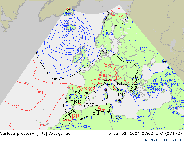 地面气压 Arpege-eu 星期一 05.08.2024 06 UTC