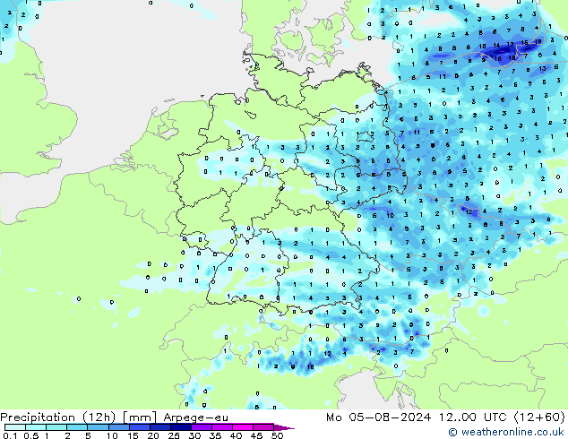 Totale neerslag (12h) Arpege-eu ma 05.08.2024 00 UTC