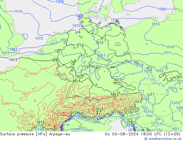 地面气压 Arpege-eu 星期六 03.08.2024 18 UTC
