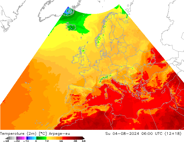 温度图 Arpege-eu 星期日 04.08.2024 06 UTC