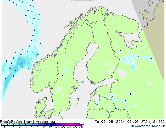 降水 Arpege-eu 星期二 06.08.2024 06 UTC