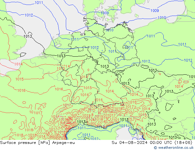 Luchtdruk (Grond) Arpege-eu zo 04.08.2024 00 UTC