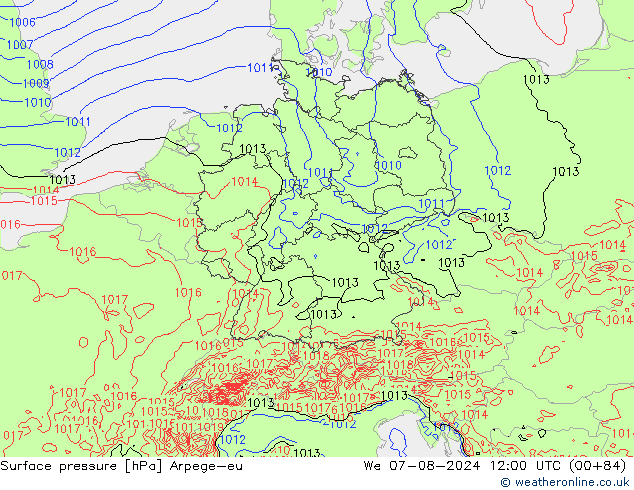 Luchtdruk (Grond) Arpege-eu wo 07.08.2024 12 UTC