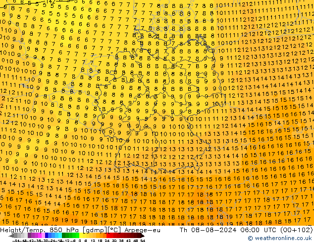 Hoogte/Temp. 850 hPa Arpege-eu do 08.08.2024 06 UTC