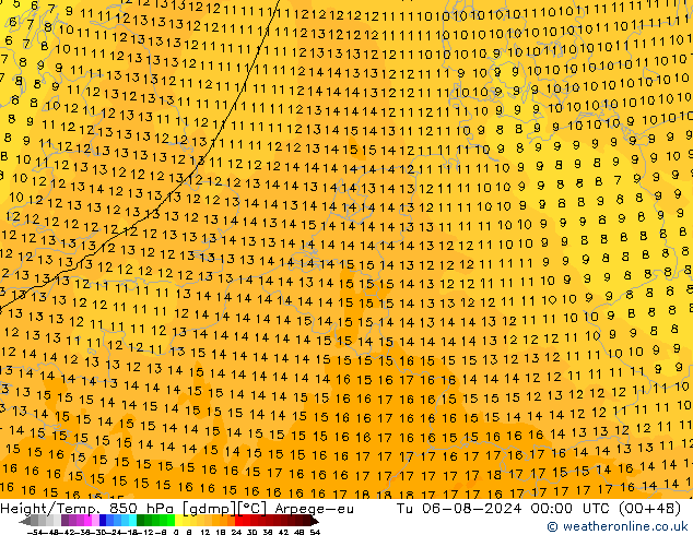 Hoogte/Temp. 850 hPa Arpege-eu di 06.08.2024 00 UTC