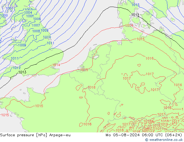 地面气压 Arpege-eu 星期一 05.08.2024 06 UTC