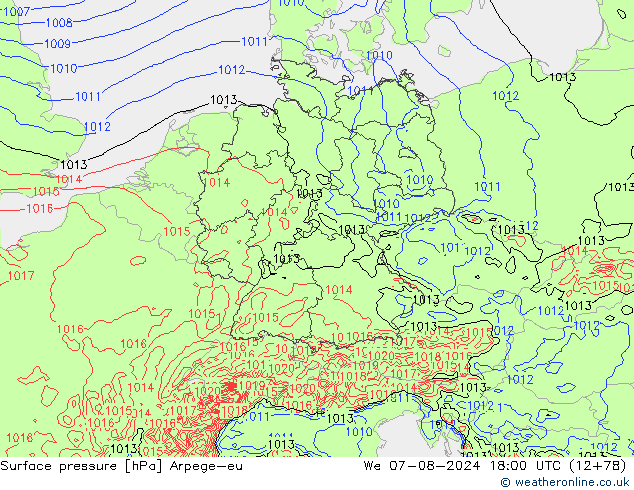 Luchtdruk (Grond) Arpege-eu wo 07.08.2024 18 UTC