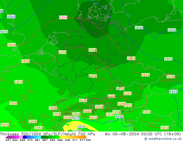 Dikte700-1000 hPa Arpege-eu ma 05.08.2024 00 UTC