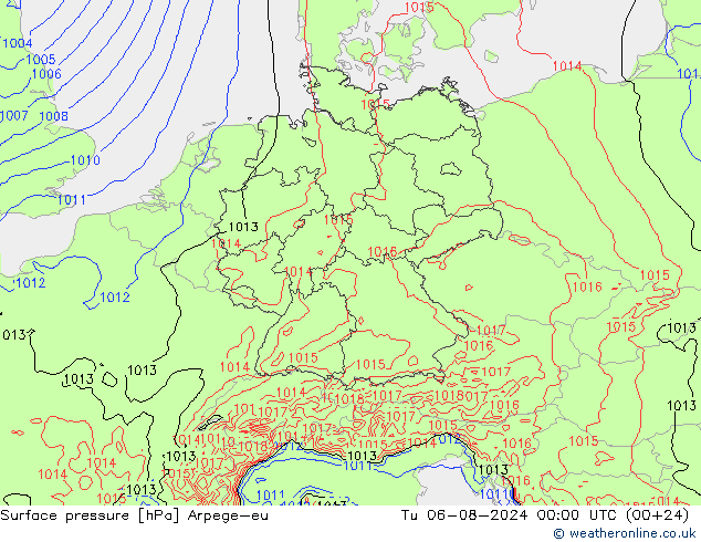 地面气压 Arpege-eu 星期二 06.08.2024 00 UTC
