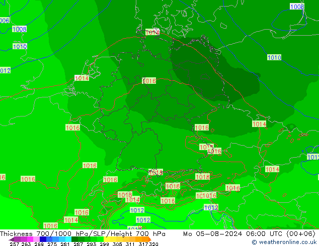 Thck 700-1000 hPa Arpege-eu 星期一 05.08.2024 06 UTC