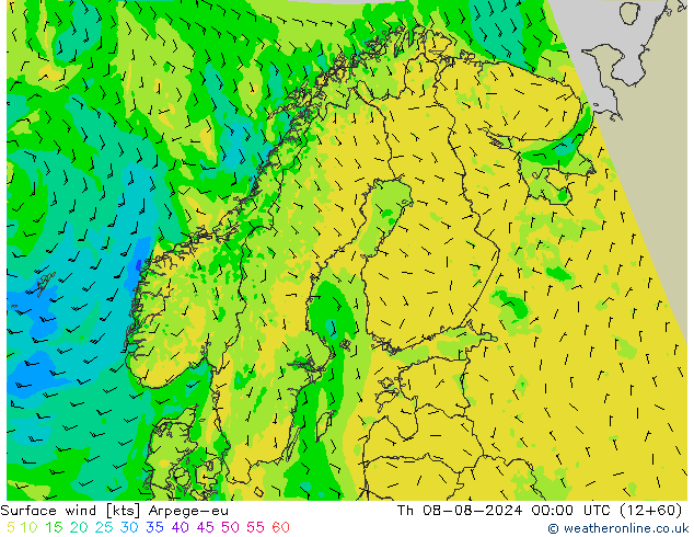 风 10 米 Arpege-eu 星期四 08.08.2024 00 UTC