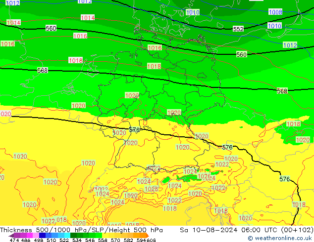 Dikte 500-1000hPa Arpege-eu za 10.08.2024 06 UTC