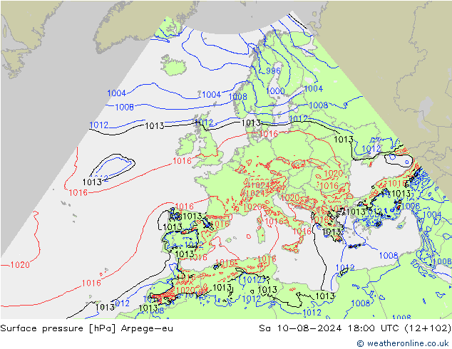 地面气压 Arpege-eu 星期六 10.08.2024 18 UTC