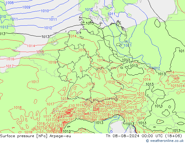 地面气压 Arpege-eu 星期四 08.08.2024 00 UTC