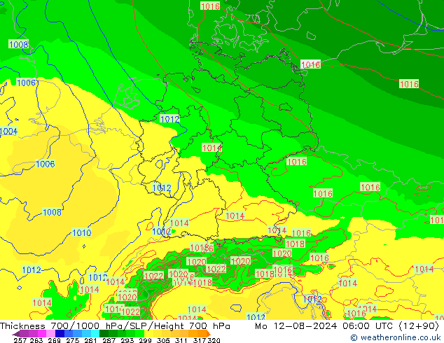 Thck 700-1000 hPa Arpege-eu 星期一 12.08.2024 06 UTC