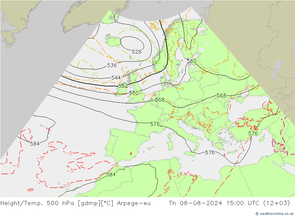 Hoogte/Temp. 500 hPa Arpege-eu do 08.08.2024 15 UTC