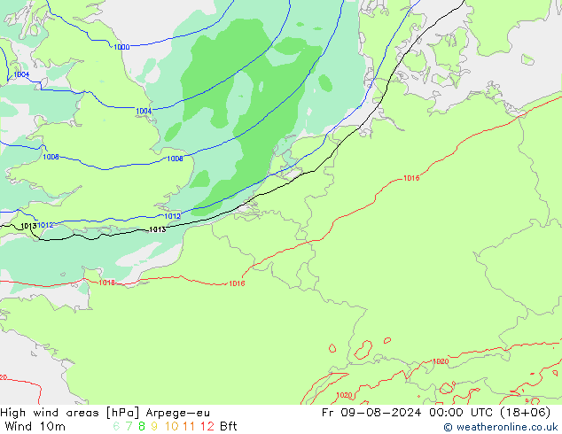 High wind areas Arpege-eu 星期五 09.08.2024 00 UTC