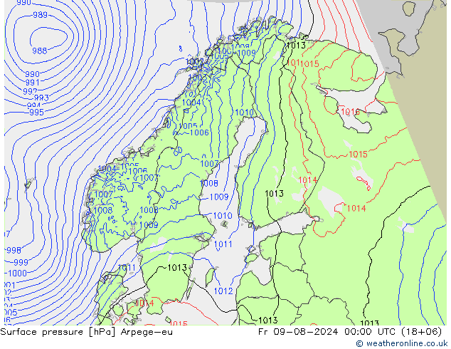 Luchtdruk (Grond) Arpege-eu vr 09.08.2024 00 UTC