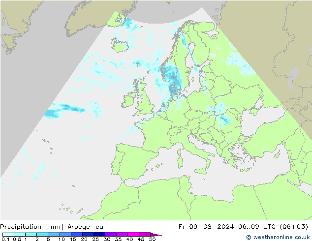 降水 Arpege-eu 星期五 09.08.2024 09 UTC