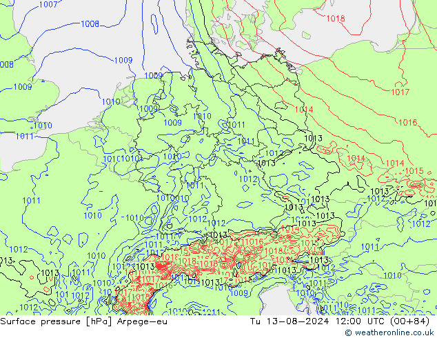地面气压 Arpege-eu 星期二 13.08.2024 12 UTC