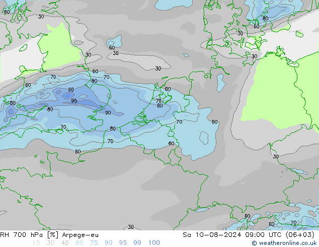 RH 700 hPa Arpege-eu 星期六 10.08.2024 09 UTC