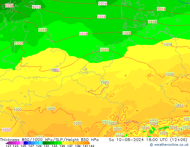 Thck 850-1000 hPa Arpege-eu 星期六 10.08.2024 18 UTC