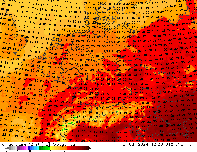 温度图 Arpege-eu 星期四 15.08.2024 12 UTC