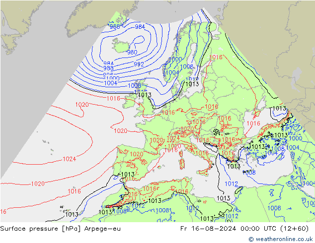 Luchtdruk (Grond) Arpege-eu vr 16.08.2024 00 UTC