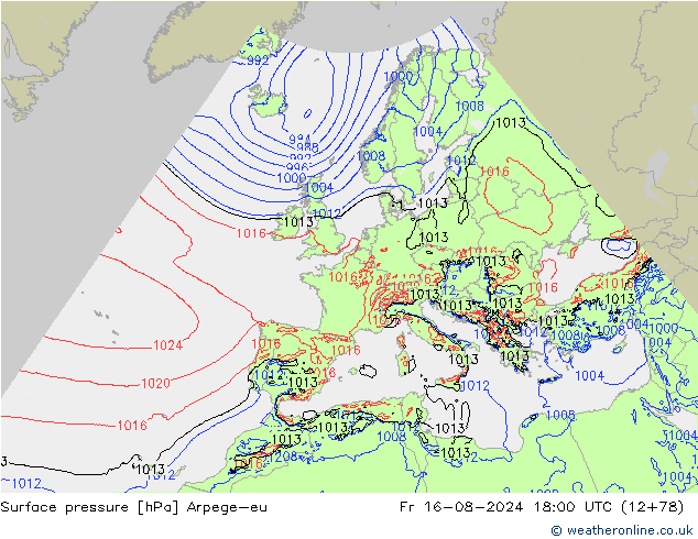 Luchtdruk (Grond) Arpege-eu vr 16.08.2024 18 UTC