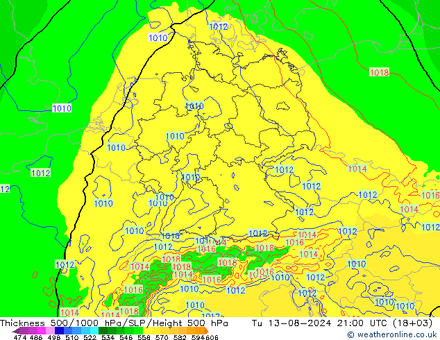 Thck 500-1000hPa Arpege-eu 星期二 13.08.2024 21 UTC