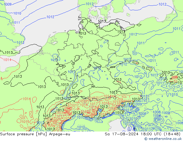 Luchtdruk (Grond) Arpege-eu za 17.08.2024 18 UTC