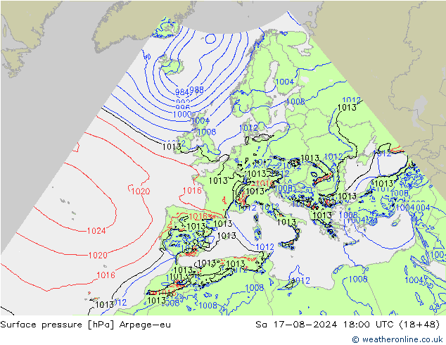 Luchtdruk (Grond) Arpege-eu za 17.08.2024 18 UTC