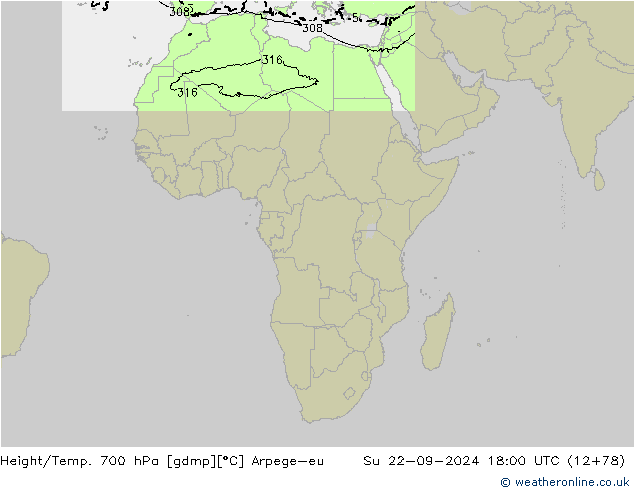 Géop./Temp. 700 hPa Arpege-eu dim 22.09.2024 18 UTC