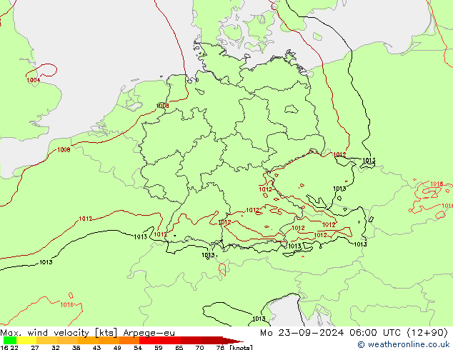 Maks. Rüzgar Hızı Arpege-eu Pzt 23.09.2024 06 UTC