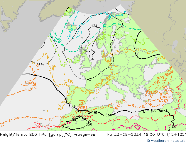 Height/Temp. 850 hPa Arpege-eu Mo 23.09.2024 18 UTC