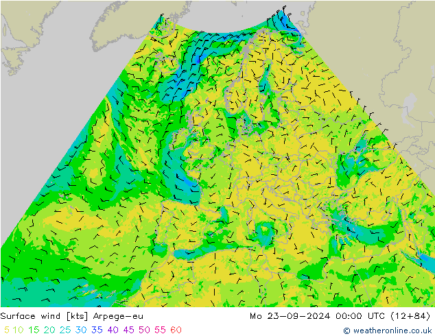 Surface wind Arpege-eu Mo 23.09.2024 00 UTC