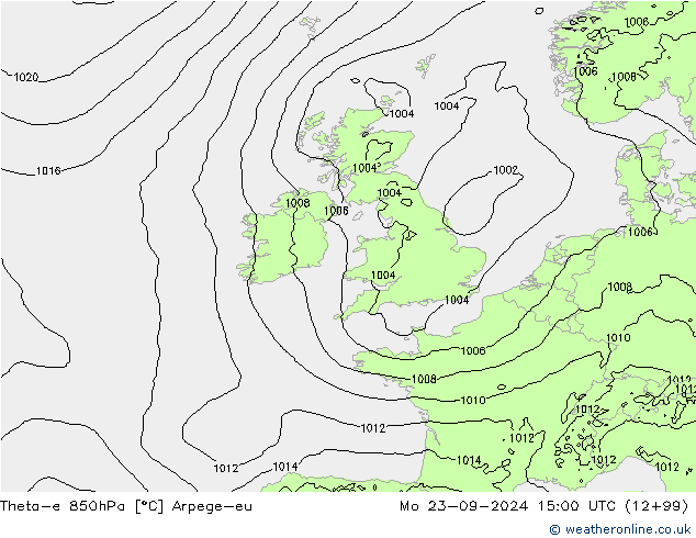 Theta-e 850hPa Arpege-eu lun 23.09.2024 15 UTC