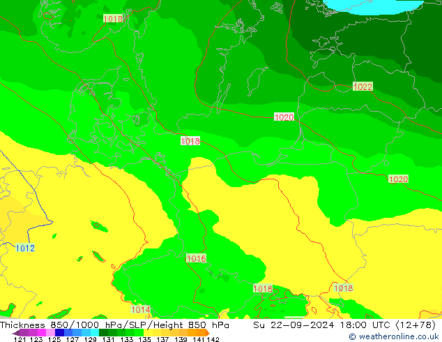 850-1000 hPa Kalınlığı Arpege-eu Paz 22.09.2024 18 UTC