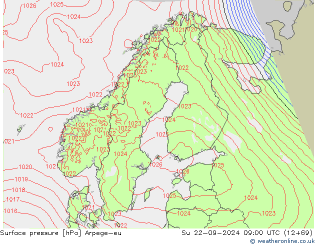 приземное давление Arpege-eu Вс 22.09.2024 09 UTC