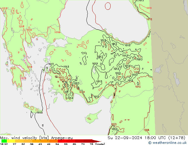 Max. wind velocity Arpege-eu  22.09.2024 18 UTC