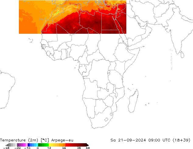 Temperature (2m) Arpege-eu Sa 21.09.2024 09 UTC