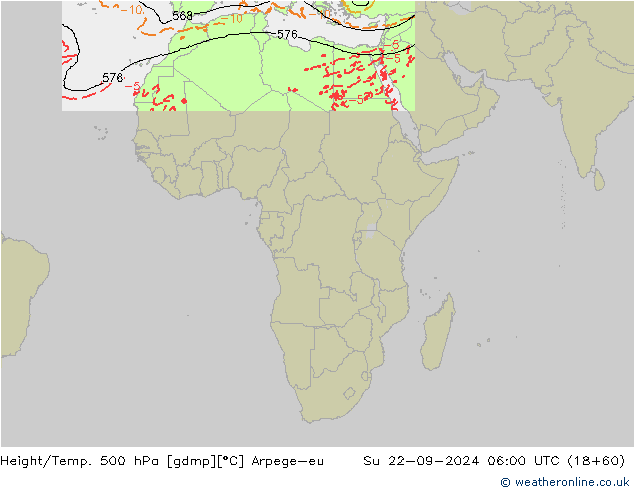 Height/Temp. 500 hPa Arpege-eu nie. 22.09.2024 06 UTC