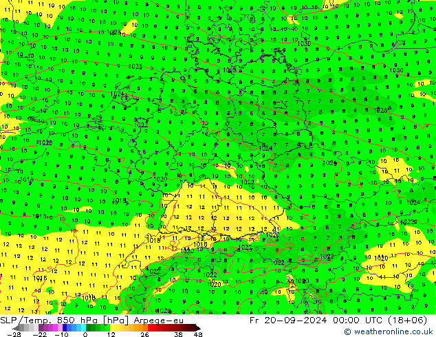 SLP/Temp. 850 hPa Arpege-eu Pá 20.09.2024 00 UTC