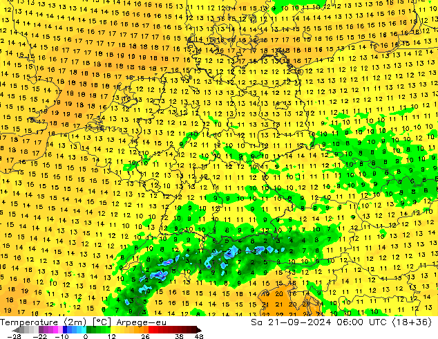 Temperatura (2m) Arpege-eu Sáb 21.09.2024 06 UTC