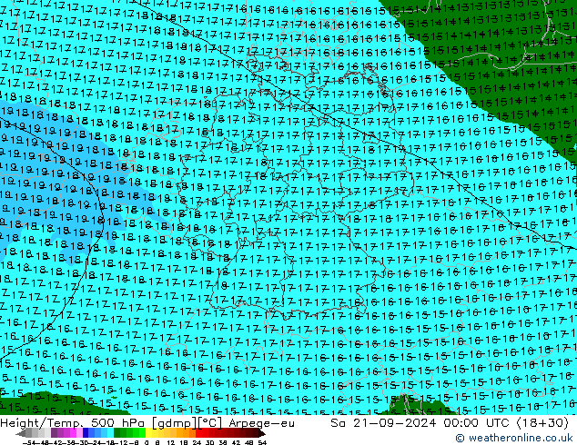 Height/Temp. 500 hPa Arpege-eu Sa 21.09.2024 00 UTC